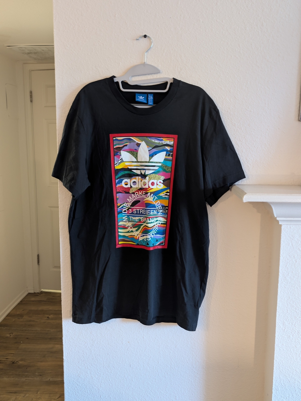 adidas Black Short Sleeve Tee with Multicolor Graphic Panel